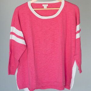 J. Crew Cotton Pink White Baseball Varsity Slub Sweatshirt Pullover Women's M
